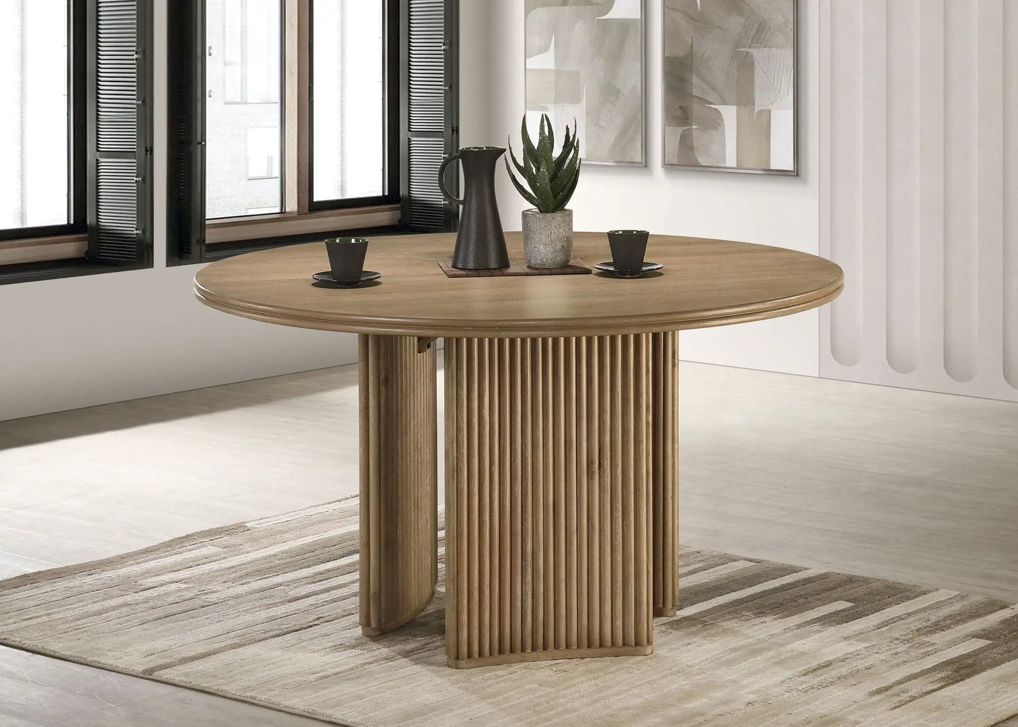 Adina 53-inch Round Wood Dining Table Distressed Light Brown by Unique Piece Furniture