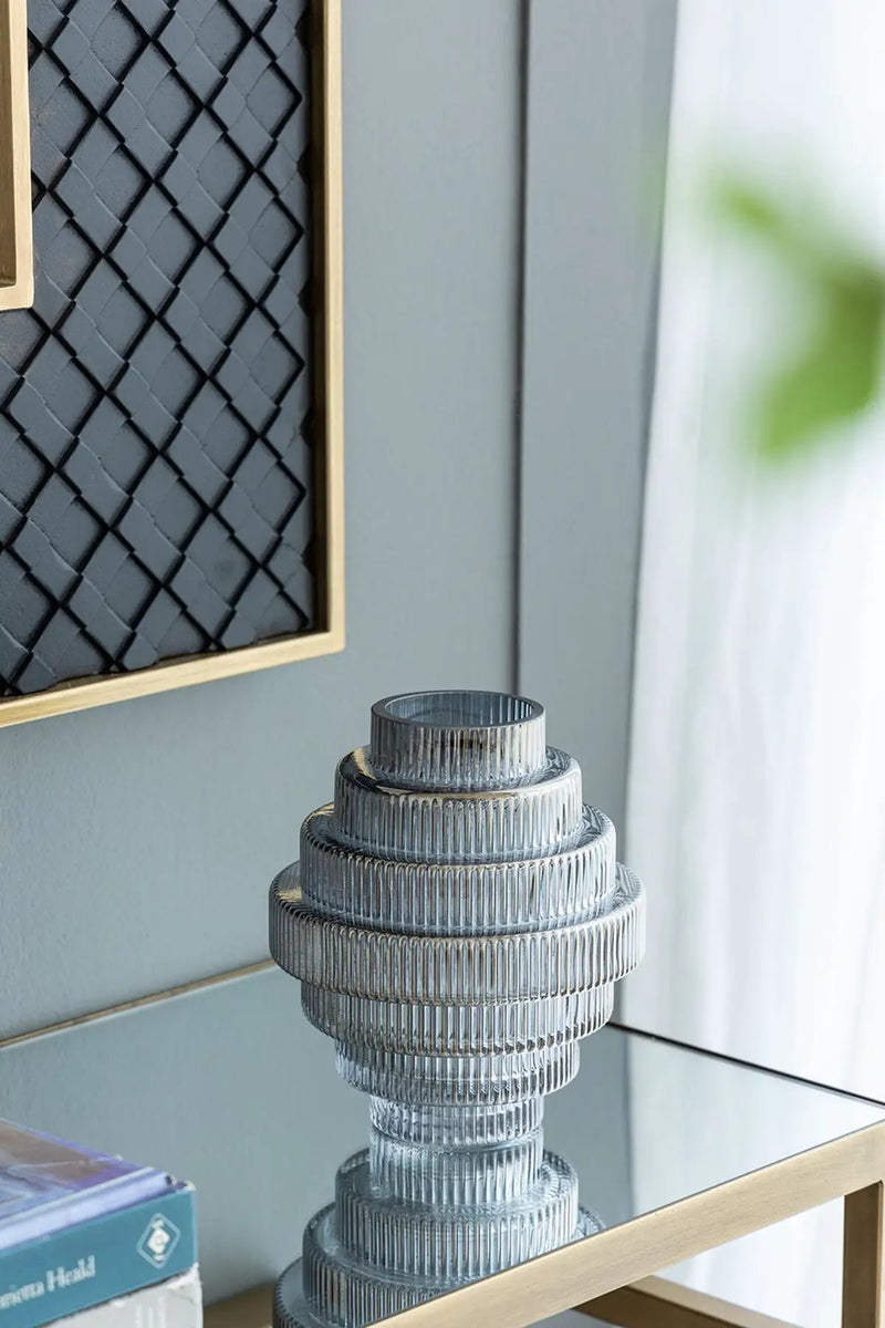 Multi-Tiered Geometric Vase with Smoked Blue Finish, Set of 2 by HouseOfZazla
