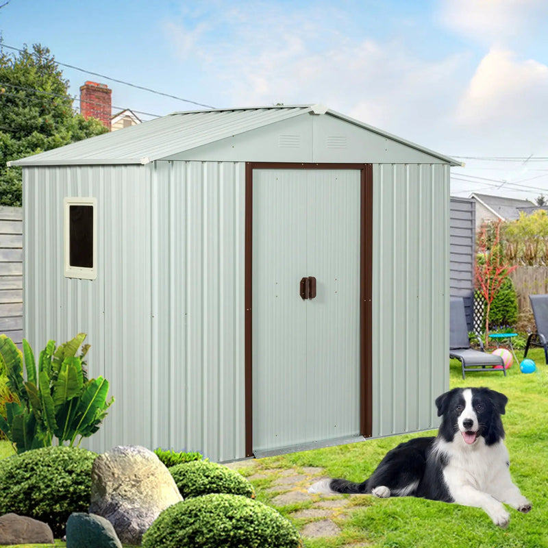 Ry-Sdyx56-Ww Outdoor Metal Storage Shed With Window - White by HouseOfZazla