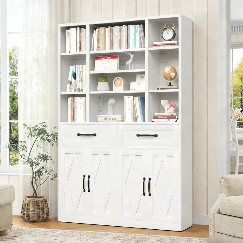Industrial Bookcase Tall With Adjustable Shelves, Drawers & Doors by Unique Piece Furniture