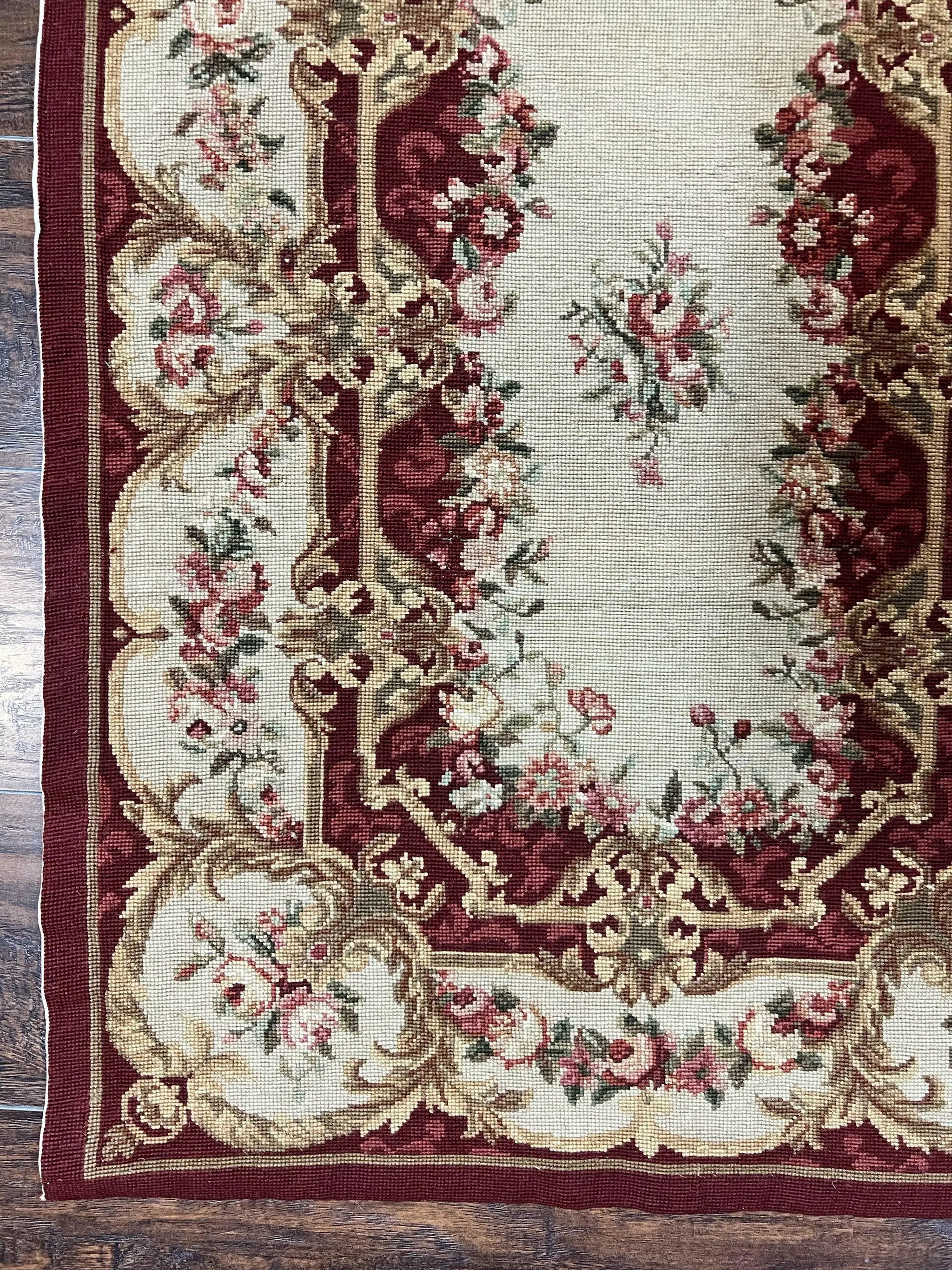Needlepoint Runner Rug 2.5 x 10.7, Tan Runner Rug, Flatweave Runner, Aubusson European Design, Needlepoint Rug, Long Runner, Hallway Rug by Jewel Rugs