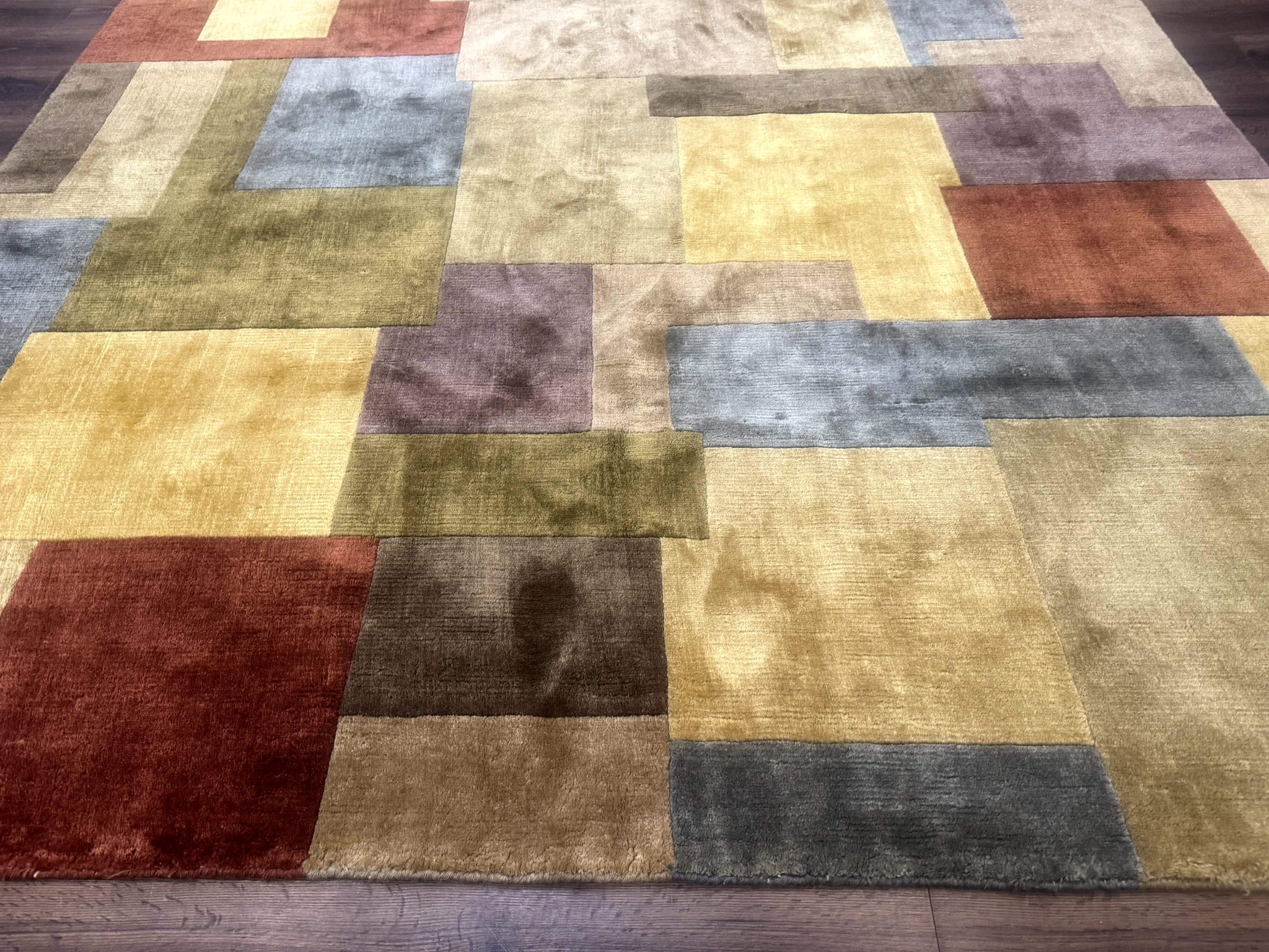 Modern Tibetan Wool Rug 8x10, Multicolor, Thick Pile, Contemporary, Nepali, Handmade by Jewel Rugs
