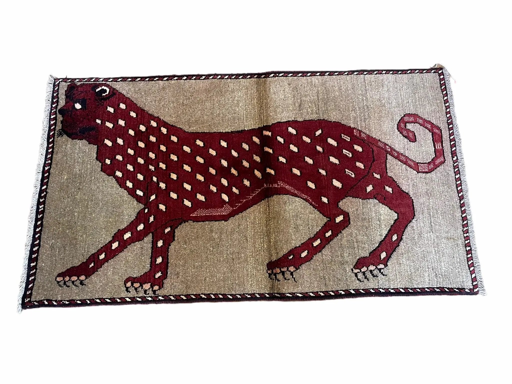 3 X 5 Handmade Hand-Knotteed New Vintage Rug Quality Wool Leopard Burgundy Beige by Jewel Rugs