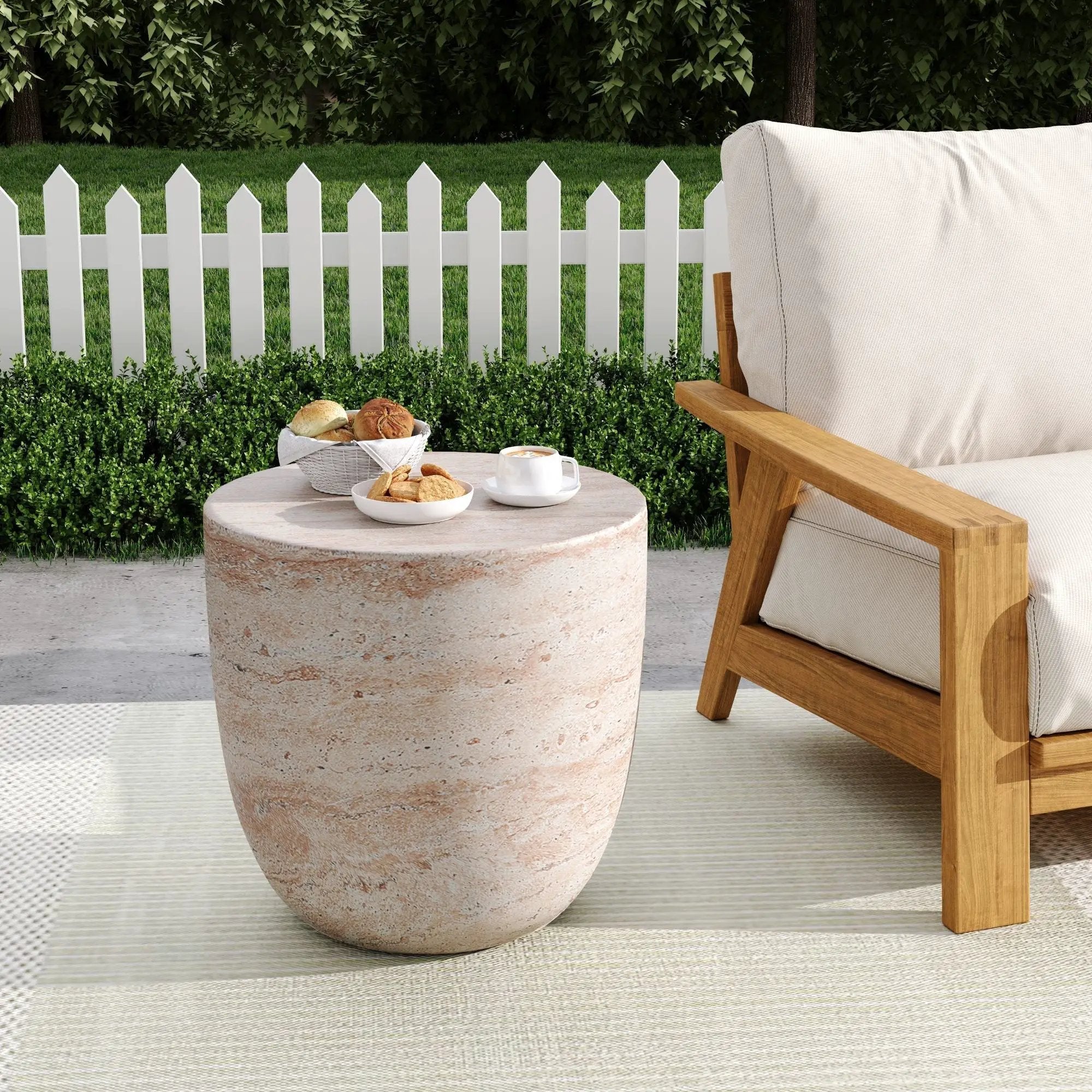 Outdoor / Indoor Lightweight Concrete Side Table With Travertine - Beige by HouseOfZazla