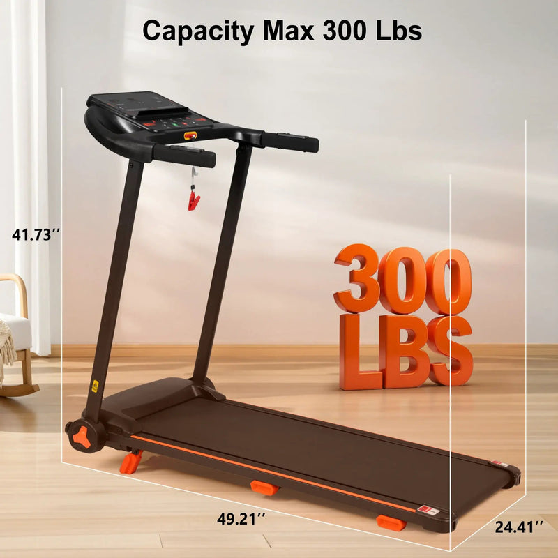 2.5Hp Quiet Folding Treadmill With Heart Rate Sensor, 300Lbs Weight Capacity, With USB Charge Station For Android & Bluetooth Speaker, 6 Shock Absorbing - Black by HouseOfZazla