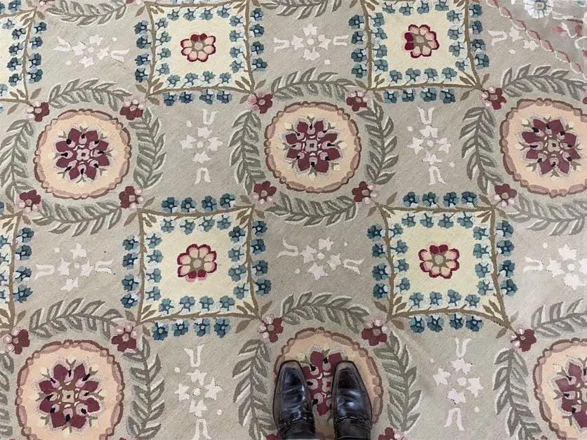 9x13 Needlepoint Carpet, French Design Rug, Hand-Knotted, Brand New Needlepoint Rug 9 x 13, English French European Style, Beige Floral by Jewel Rugs