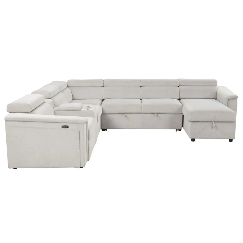 Harvey - Power Recliner Sectional Sleeper - Beige by HouseOfZazla