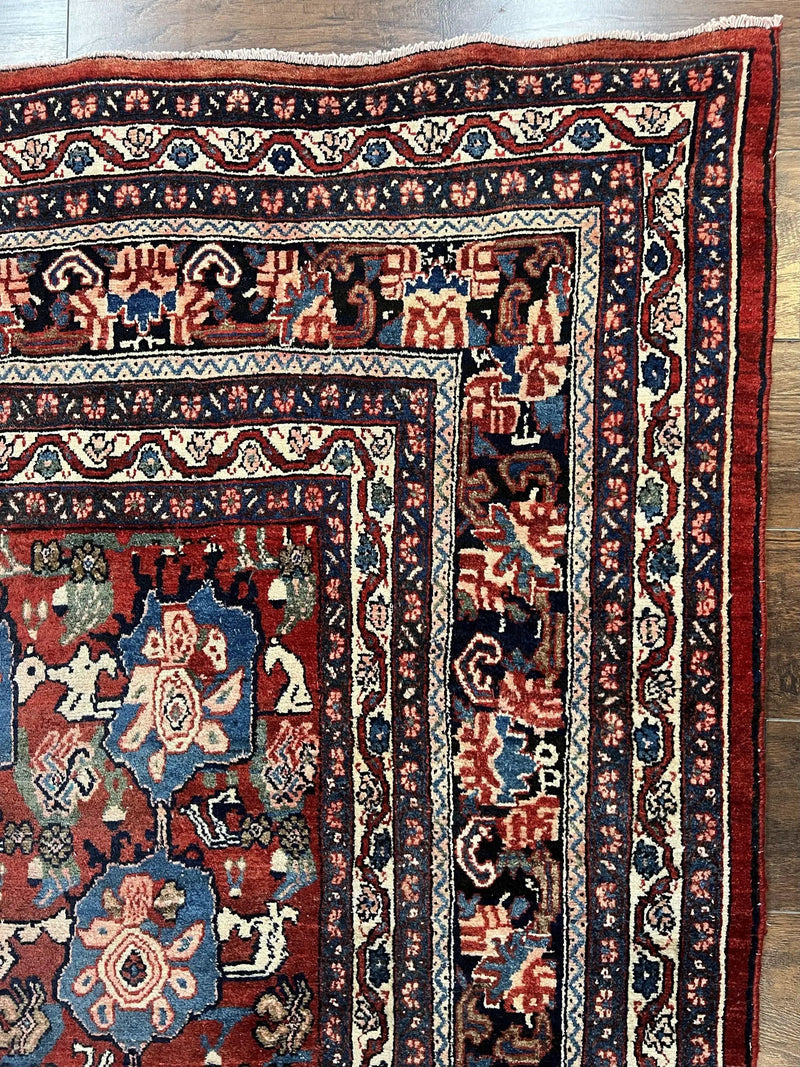 Antique Persian Bijar Rug 9x12 - Allover Motif, Red & Blue by Jewel Rugs
