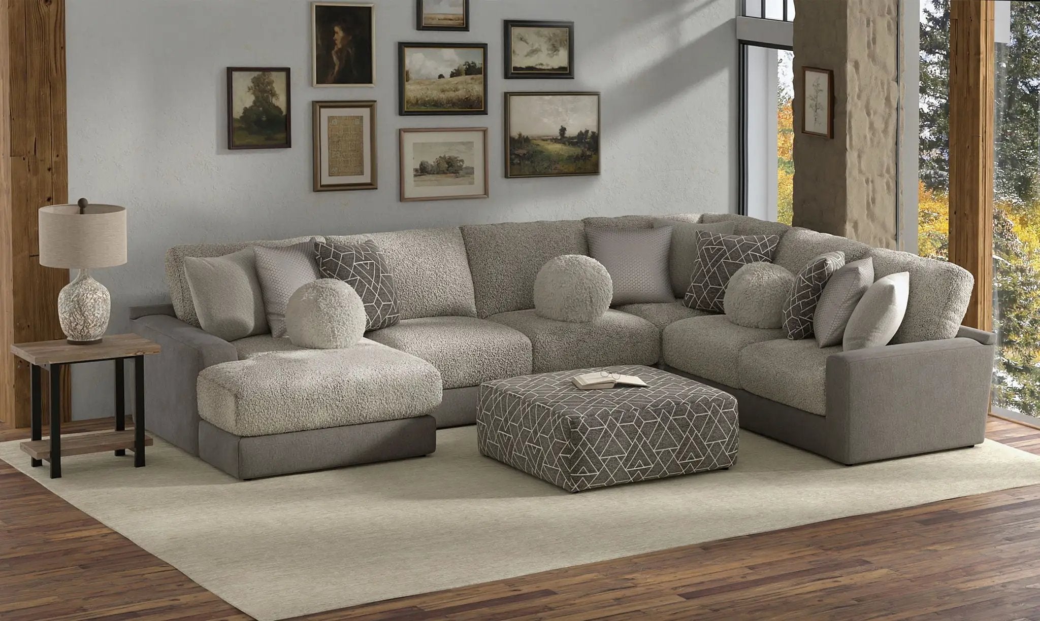 Canyon - 4 Piece Sectional With Cuddler Seat Cushions, Included Accent Pillows And Cocktail Ottoman (Left Side Facing Chaise) - Umber by Unique Piece Furniture