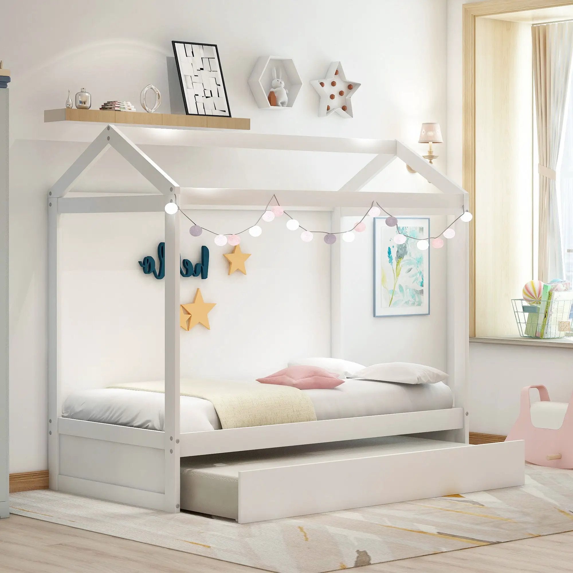 House Bed With Trundle In, Twin Size - White by Unique Piece Furniture