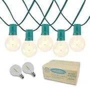 Novelty Lights 50 Feet G40 LED Patio String Lights with 50 Bulbs, Warm White, Weather Resistant and Shatterproof Replaceable Plastic Globe Bulbs, Green Wire by GreenHaven Gardens
