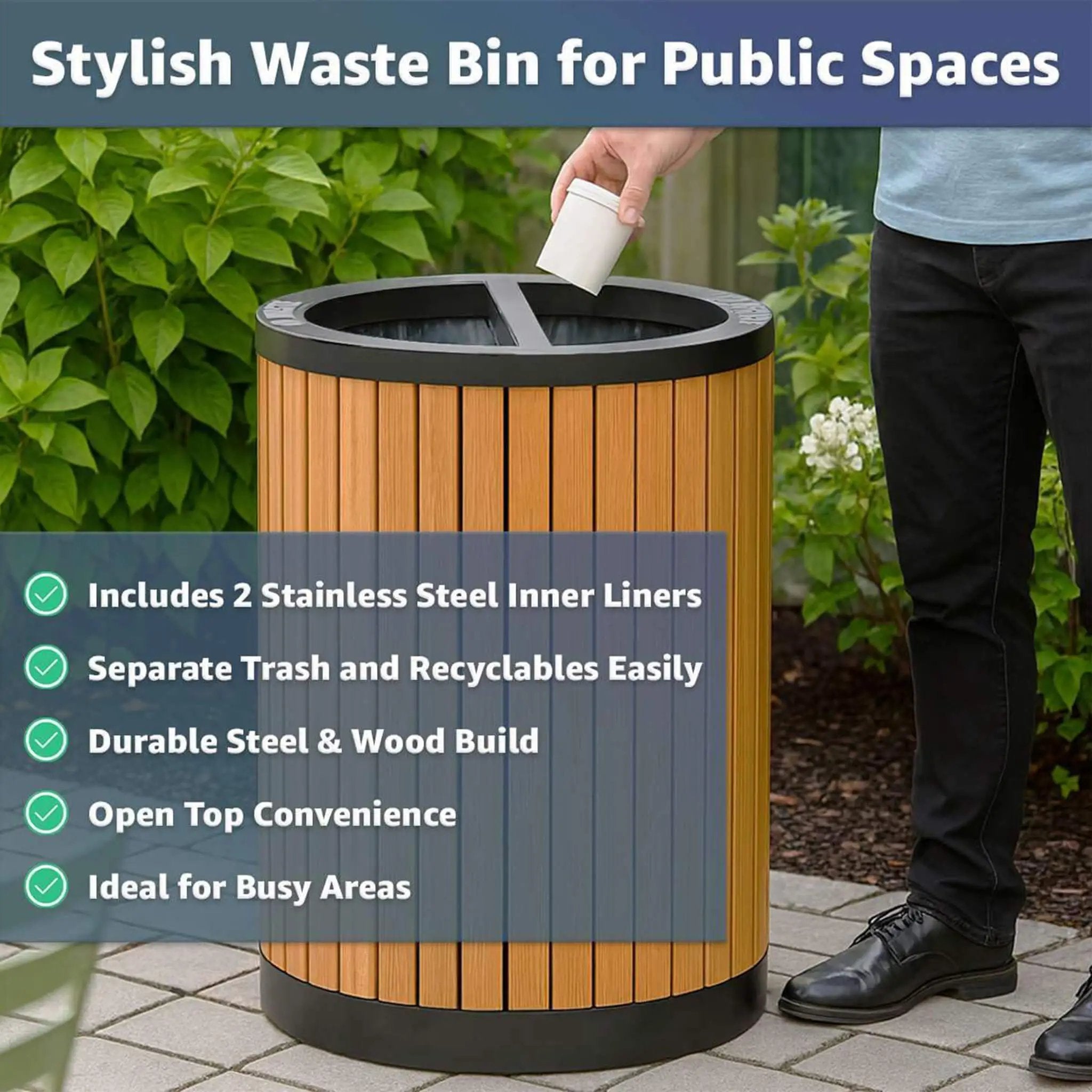 22-Gallon Heavy-Duty Commercial Outdoor Round Two-Stream Trash Can (SAK59821) by SAKSBY WHOLESALE