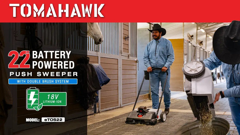 22" Battery Powered Push Sweeper With Double Brush System 18V Lithium-Ion by Tomahawk Power