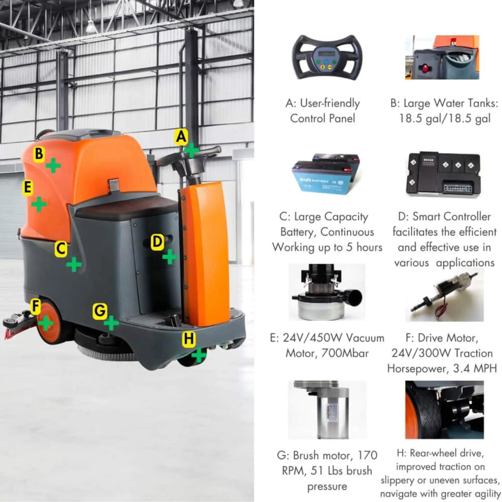 22-Inch Heavy-Duty Electric Industrial Ride-On Floor Scrubber With Dual Tanks (SAK40597) by SAKSBY WHOLESALE
