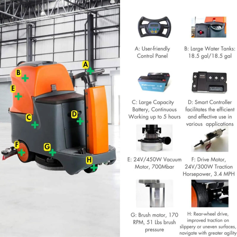 22-Inch Heavy-Duty Electric Industrial Ride-On Floor Scrubber With Dual Tanks (SAK40597) by SAKSBY WHOLESALE