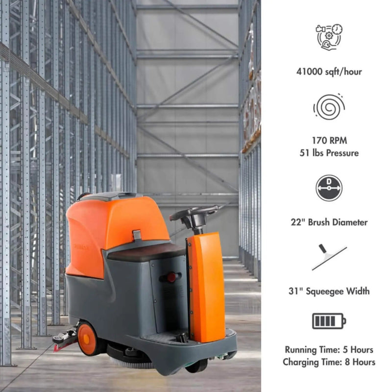 22-Inch Heavy-Duty Electric Industrial Ride-On Floor Scrubber With Dual Tanks (SAK40597) by SAKSBY WHOLESALE