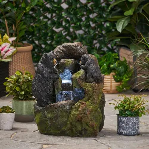 22-Inch Weather-Resistant Outdoor Bears On A Log Floor Fountain With LED Lights (SAK77651) by SAKSBY WHOLESALE