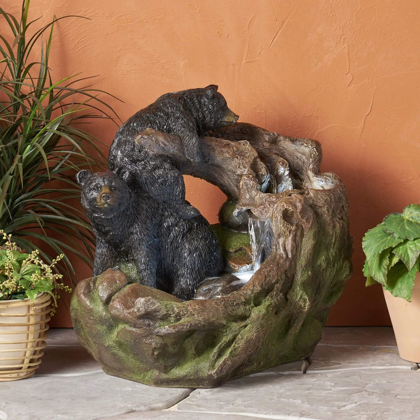 22-Inch Weather-Resistant Outdoor Bears On A Log Floor Fountain With LED Lights (SAK77651) by SAKSBY WHOLESALE
