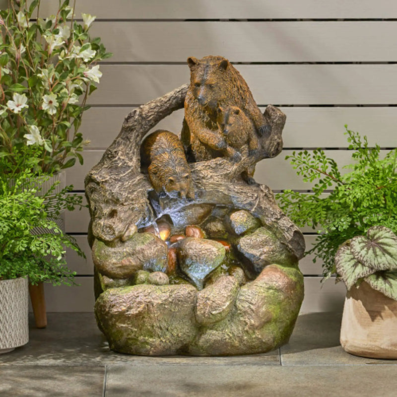 [CLEARANCE] Alora 22-Inch Weather-Resistant Outdoor Bears On A Log Floor Fountain With LED Lights (SAK77651) by SAKSBY WHOLESALE