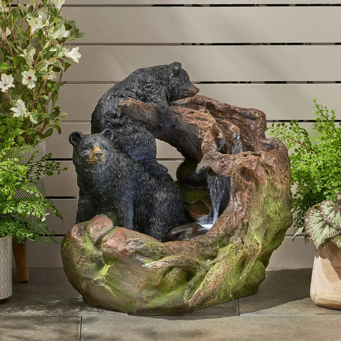 22-Inch Weather-Resistant Outdoor Bears On A Log Floor Fountain With LED Lights (SAK77651) by SAKSBY WHOLESALE