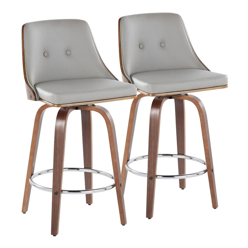 Gianna - Mid-Century Modern Fixed Height Stool With Swivel With Round Footrest (Set of 2) by HouseOfZazla