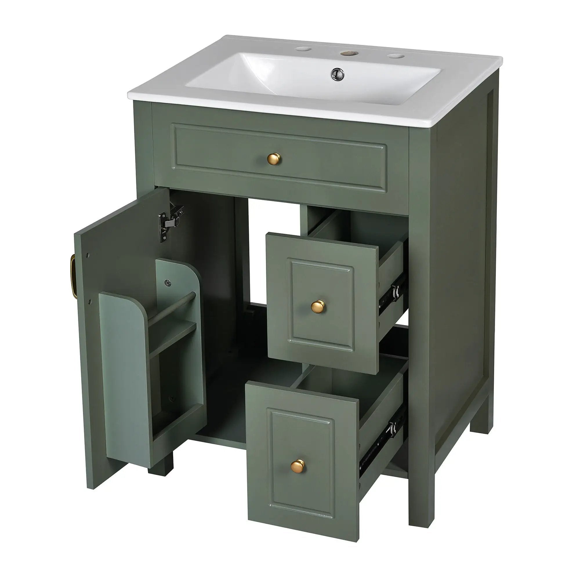 Elegant Bathroom Vanity With Ceramic Sink, Soft Close Doors And Drawers, Double Storage Racks by HouseOfZazla