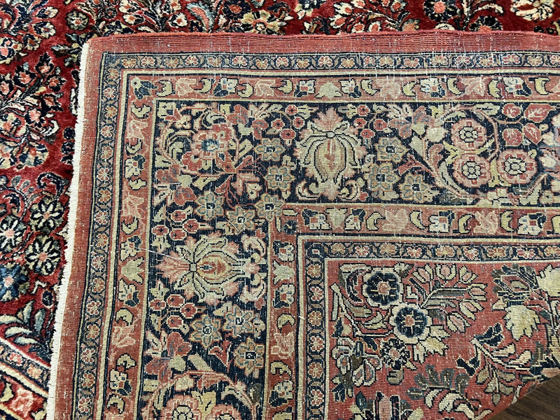 1920s Persian Sarouk Rug 9x12, Red Persian Carpet, High Quality Persian Rug, Allover Floral Pattern, Antique Oriental Rug, Wool Handmade Room Sized by Jewel Rugs