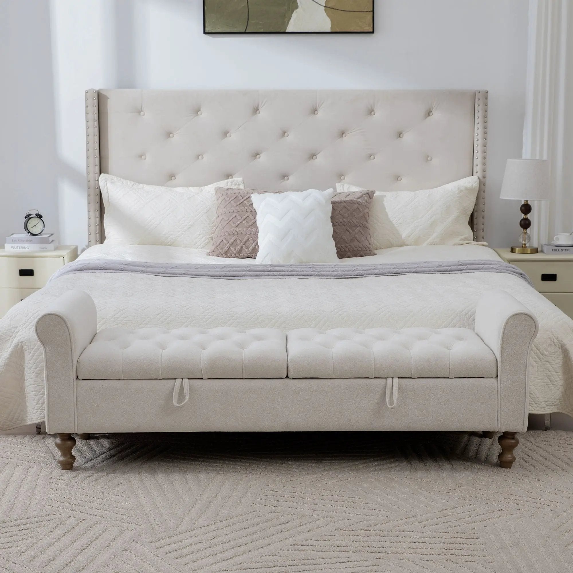 Modern Upholstered Storage Bench With Rolled Armrests] by HouseOfZazla