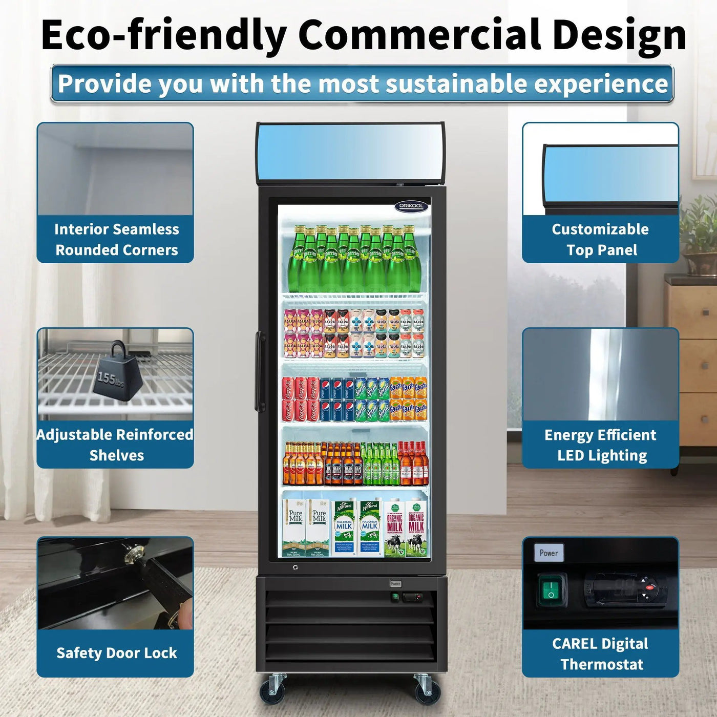 Glass Door Merchandiser Refrigerator Swing Door Commercial Display Refrigerators Merchandising Refrigeration With LED Top Panel by HouseOfZazla
