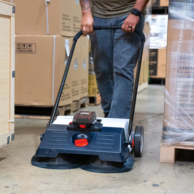 22" Battery Powered Push Sweeper With Double Brush System 18V Lithium-Ion by Tomahawk Power
