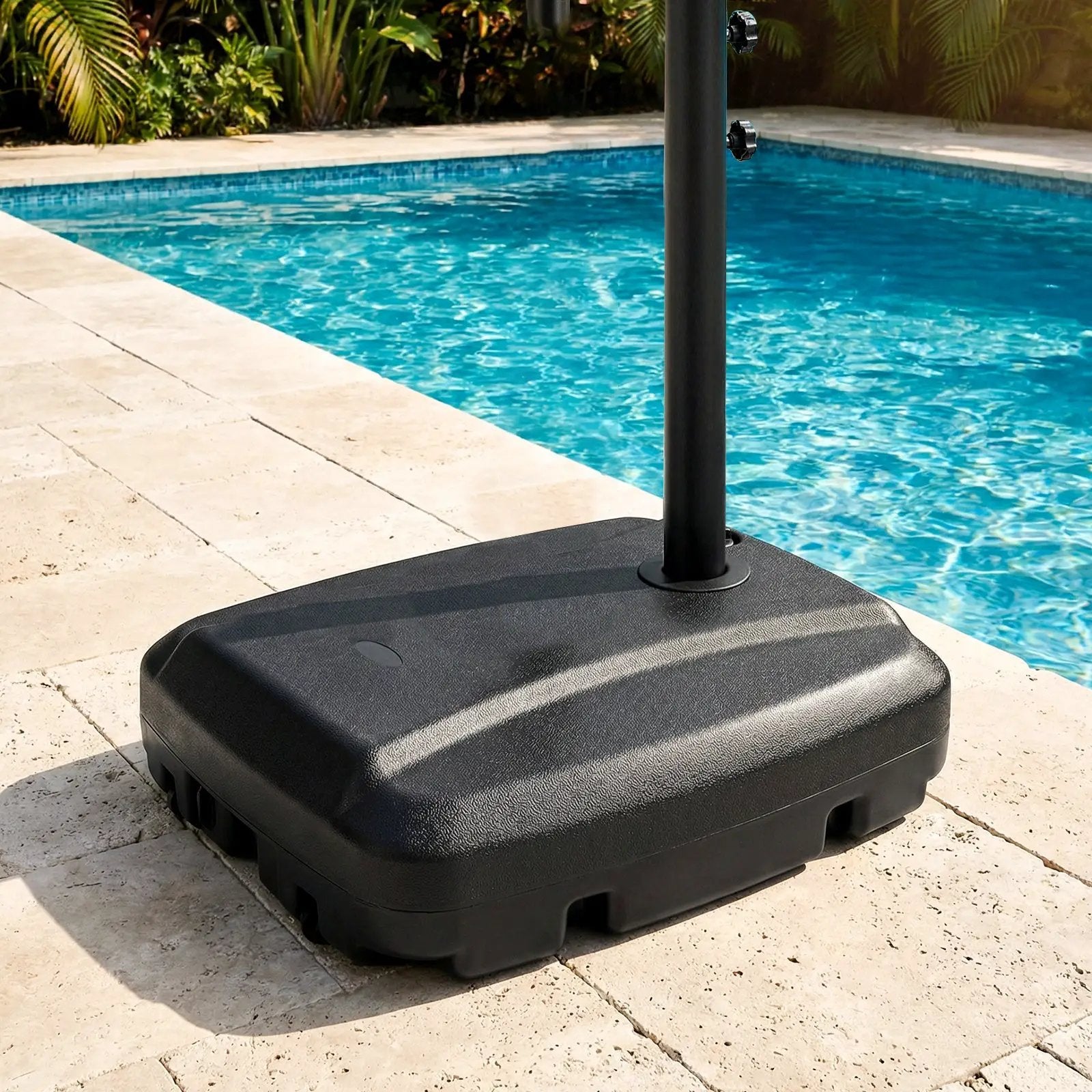 220 LBS Cantilever Patio Umbrella Base Stand with Wheels Fillable offset Umbrella Stand-Black by DirectDeals
