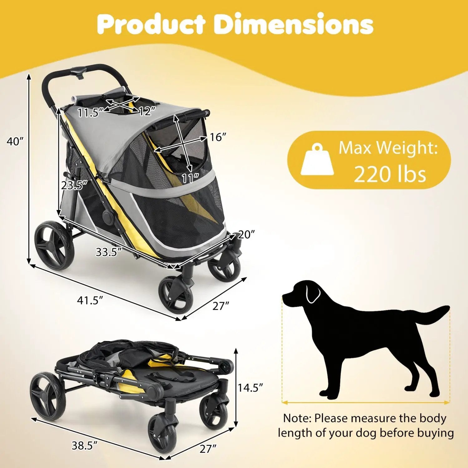 Heavy Duty Dog Stroller for Large Dogs - 220 LBS Capacity by DirectDeals