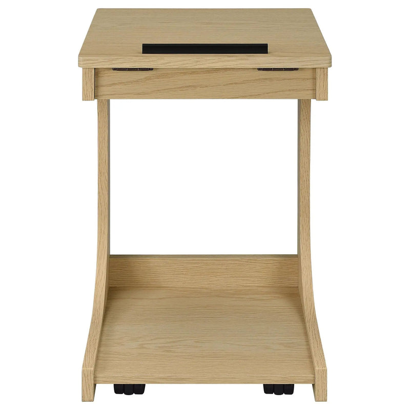 Ralston C-Shaped Lift-Top Sofa Side Table With Casters Light Oak by Unique Piece Furniture