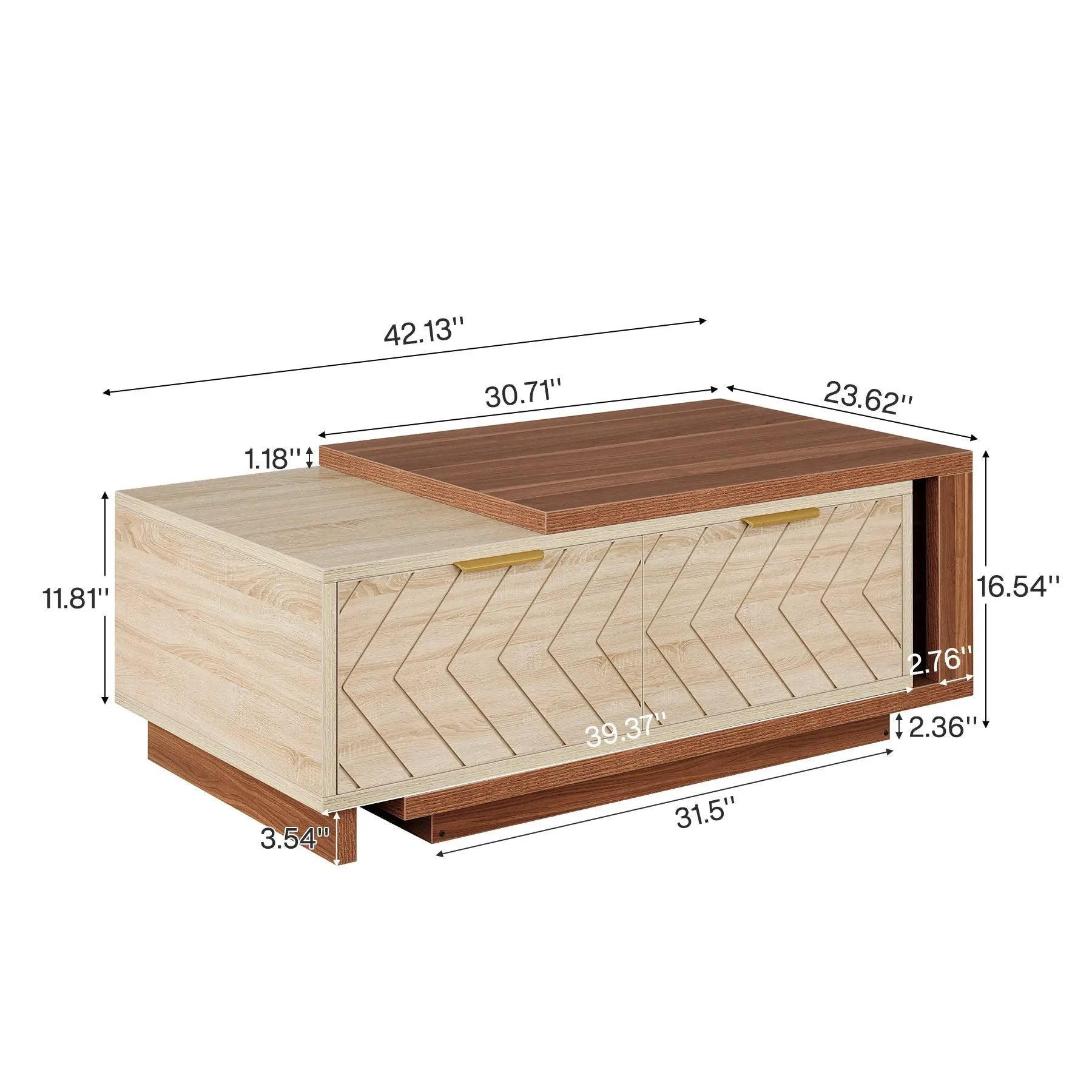 Extendable Coffee Table With 2 Storage Drawers, Dual Tone With Sliding Top, Hidden Storage - Walnut by HouseOfZazla