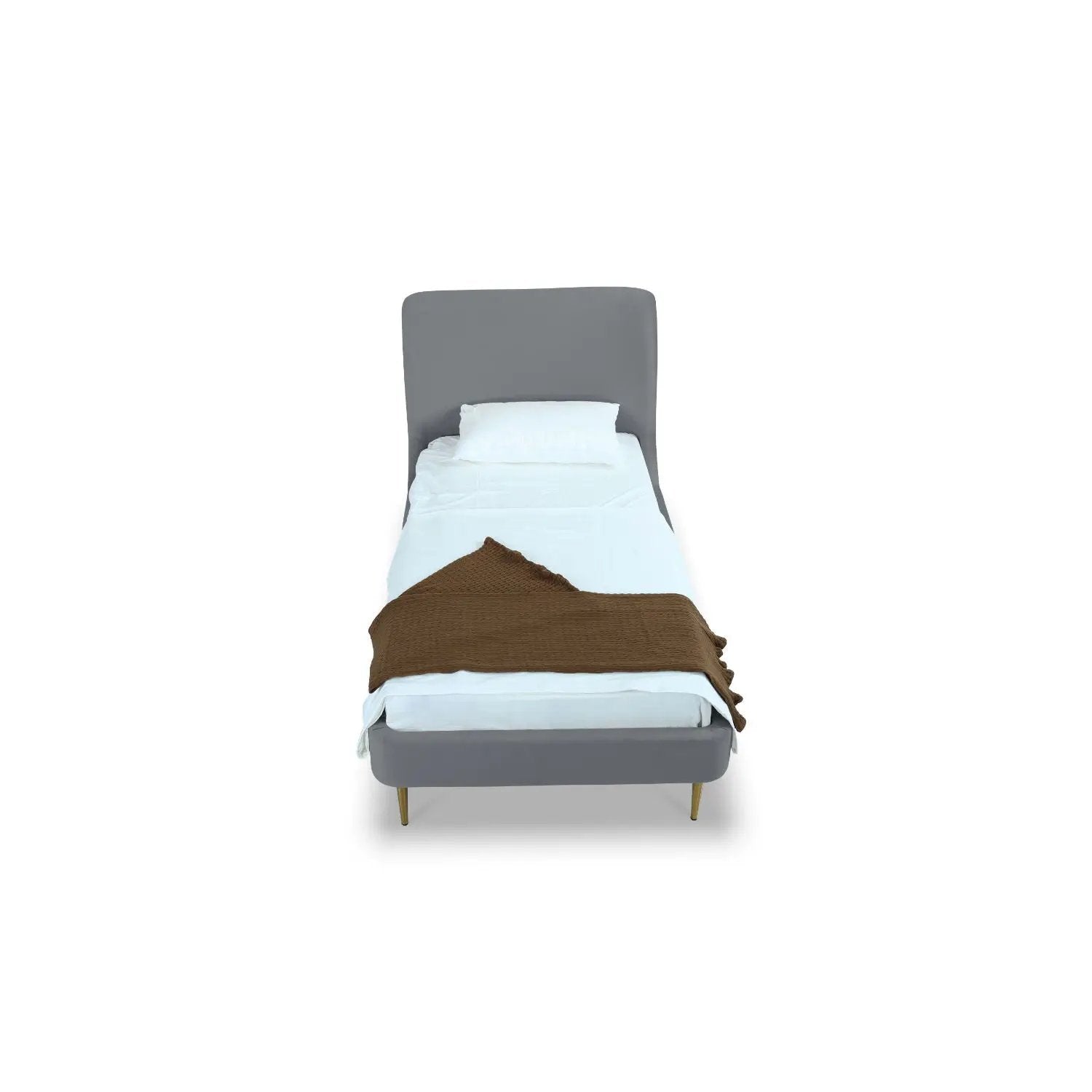 Mid-Century Modern Upholstered Bed With Curved Headboard