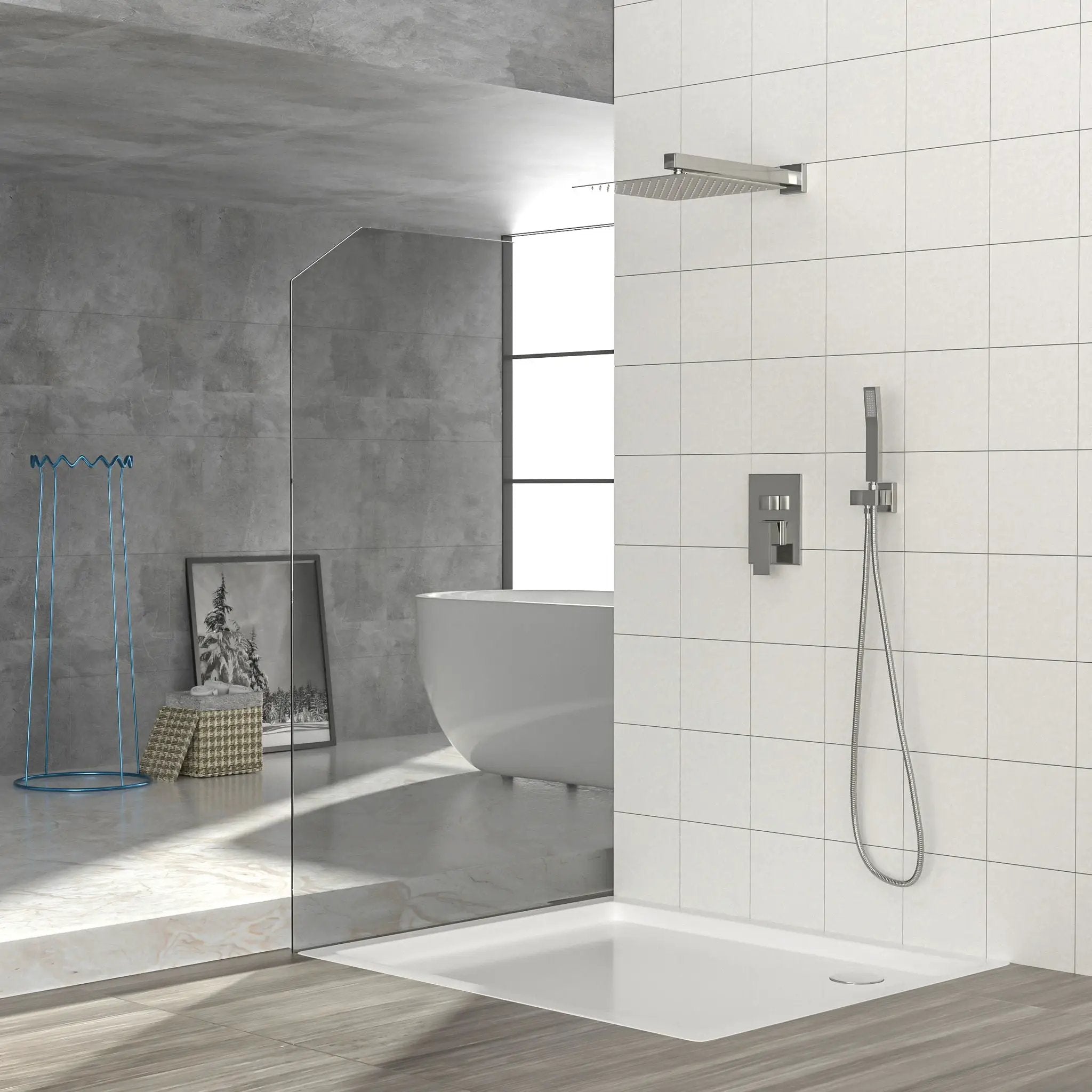 Dual Shower Head System With 12" Wall Mounted Square Rain Shower And Rough In Valve by HouseOfZazla