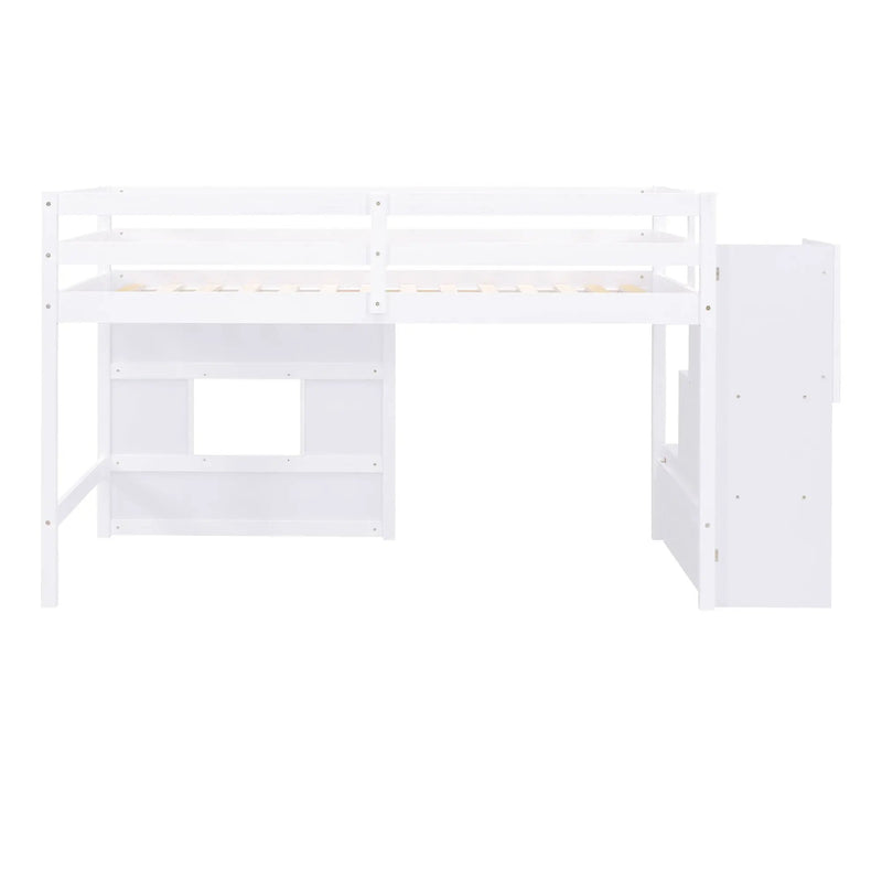 Loft Bed With Storage Staircase, Window & LED Light