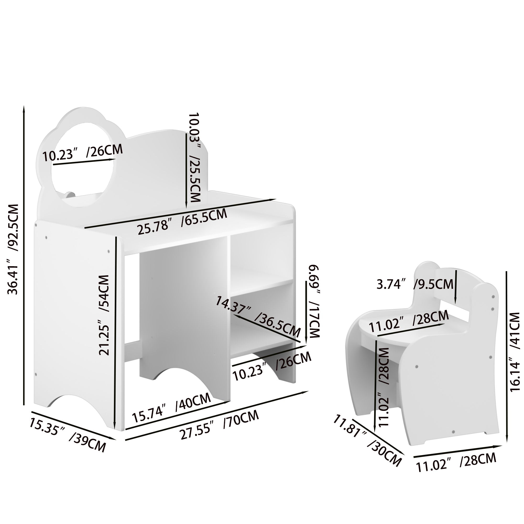 Kids Vanity Table With Mirror And Chair, Dressing Makeup Desk With Storage Shelves - White by Unique Piece Furniture