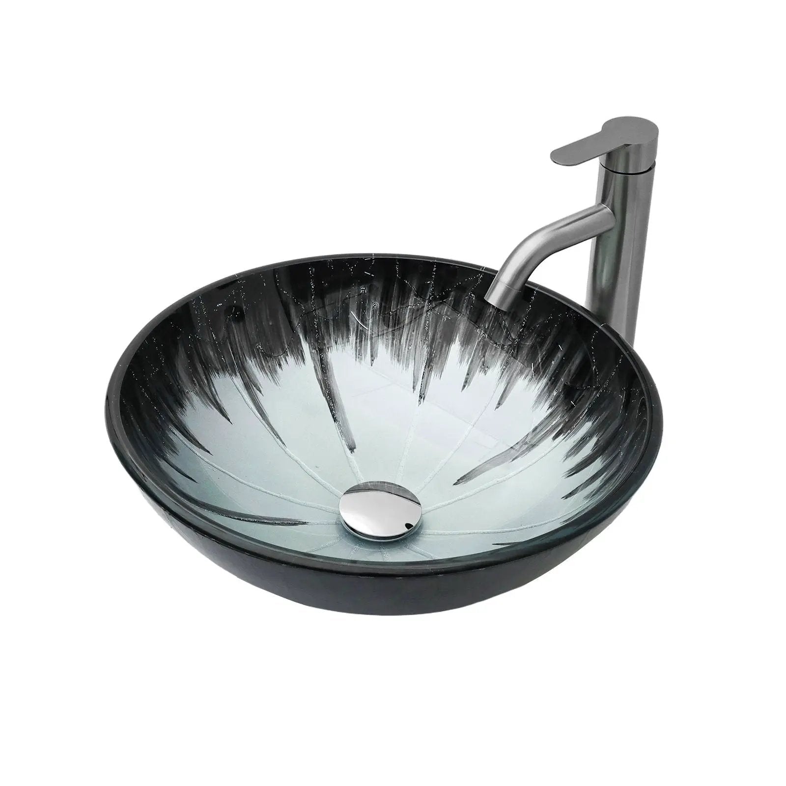 Crackle Vessel Sink With Pop Up Drain, Oval Bathroom Basin - Gray by HouseOfZazla