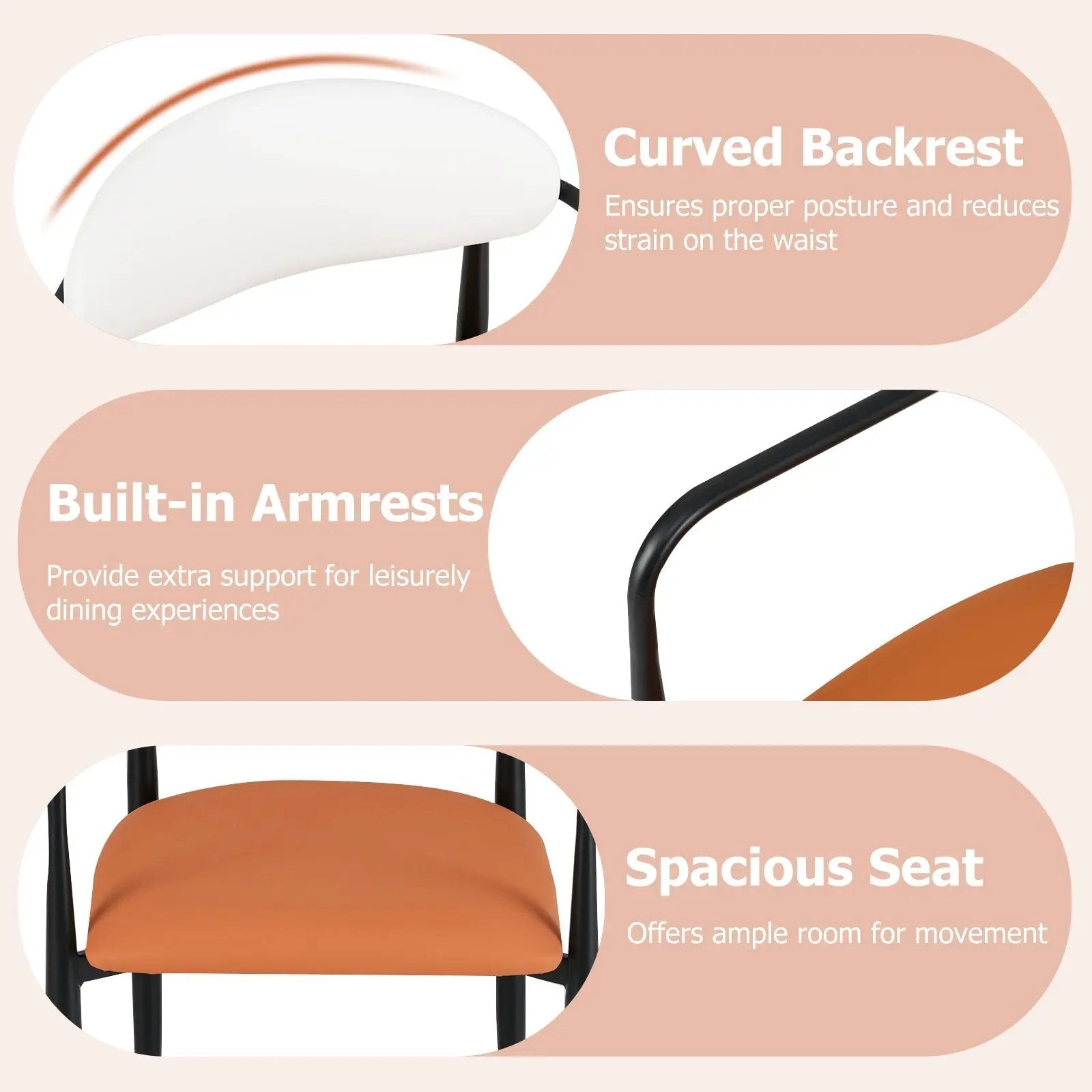 Modern Dining Chairs Set of 2 with Padded Seat and Curved Back by DirectDeals