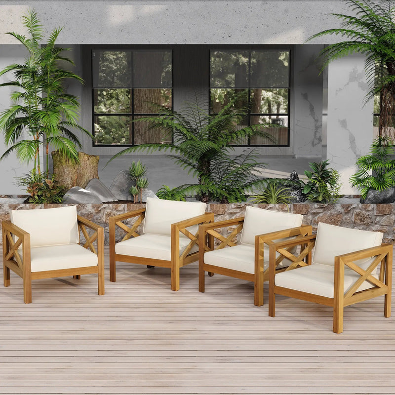 Outdoor Acacia Wood Club Armchair with Cushions (Set of 4) by HouseOfZazla