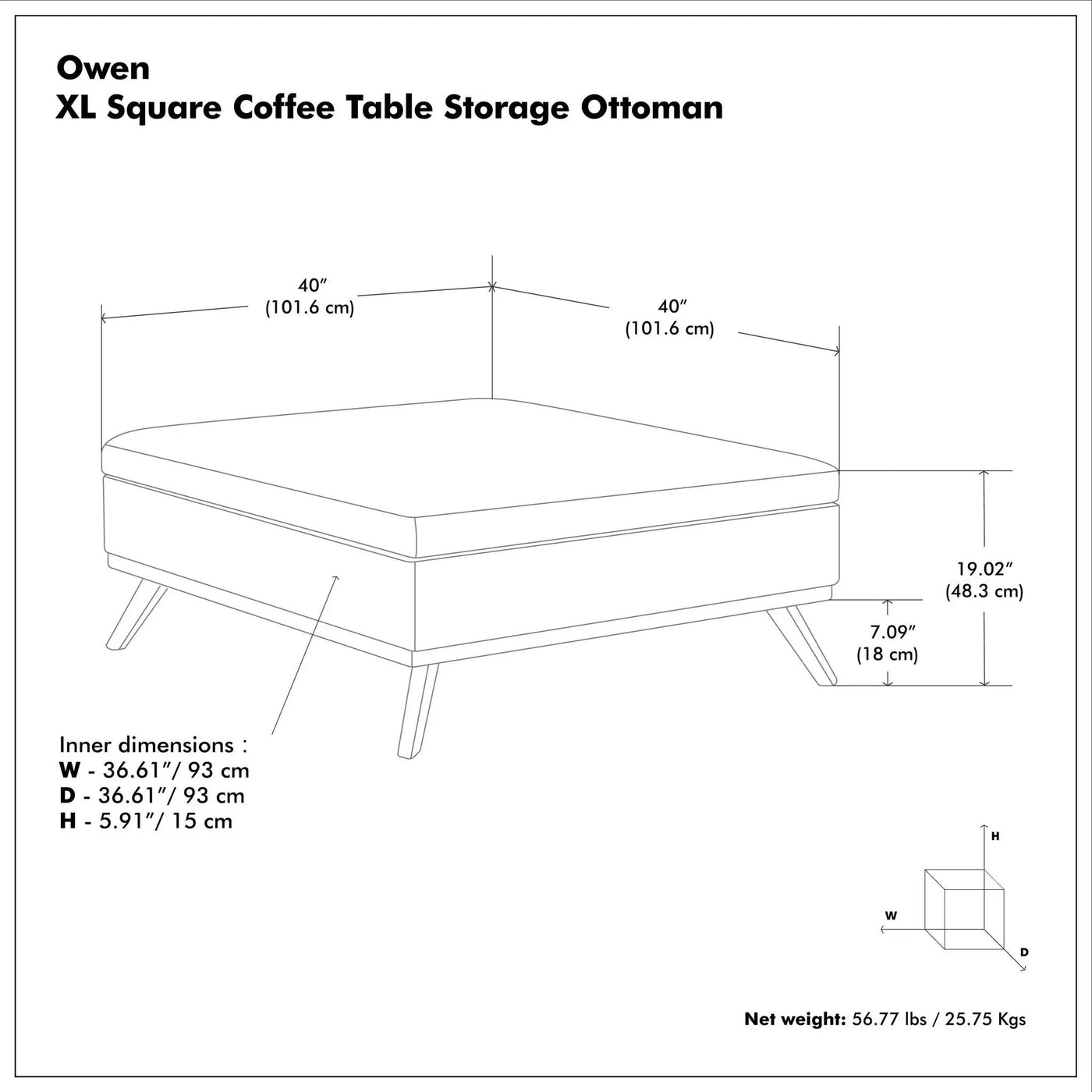 Owen - Multifunctional Square Coffee Table Storage Ottoman by Unique Piece Furniture