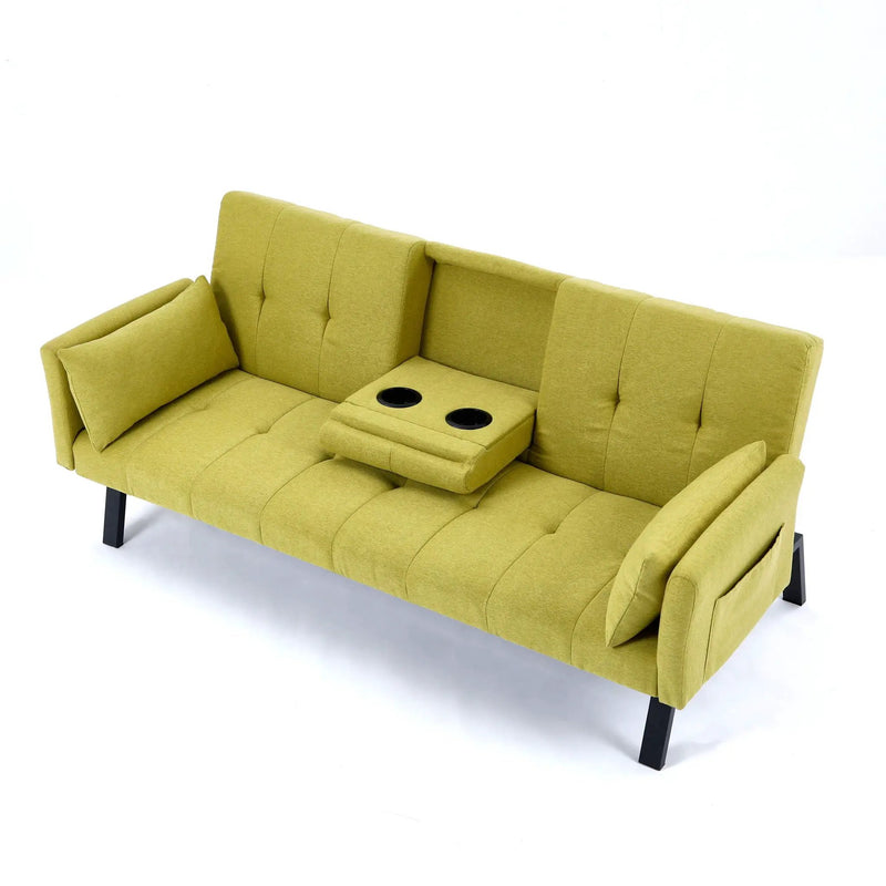 Sofa Bed With Foldable Design And Cup Holder - Green by HouseOfZazla