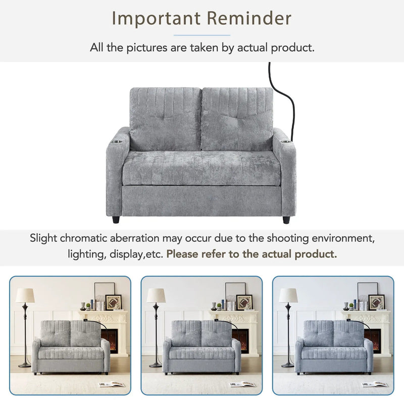 Modern Loveseat Pull Out Sofa Bed With Adjustable Backrest, Two Cup Holders, A Phone Holder, Three Charging Ports And Side Storage Pockets For Living Room by HouseOfZazla