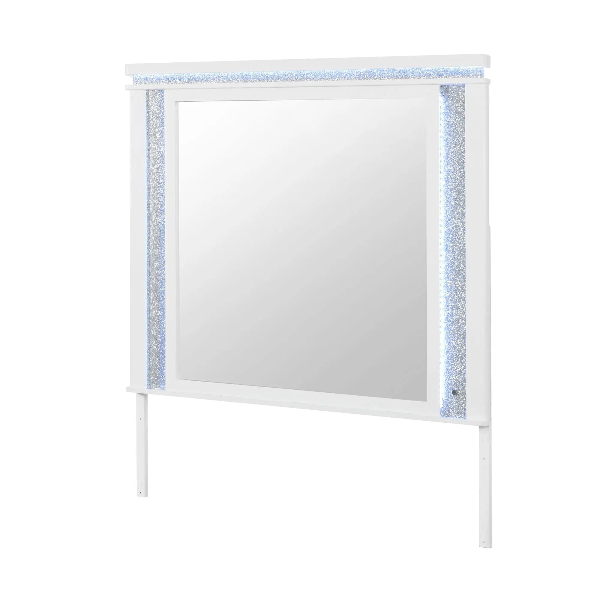 Adalid - Square Shaped Mirror With LED Lighting And Glittered Detailing - White by Unique Piece Furniture