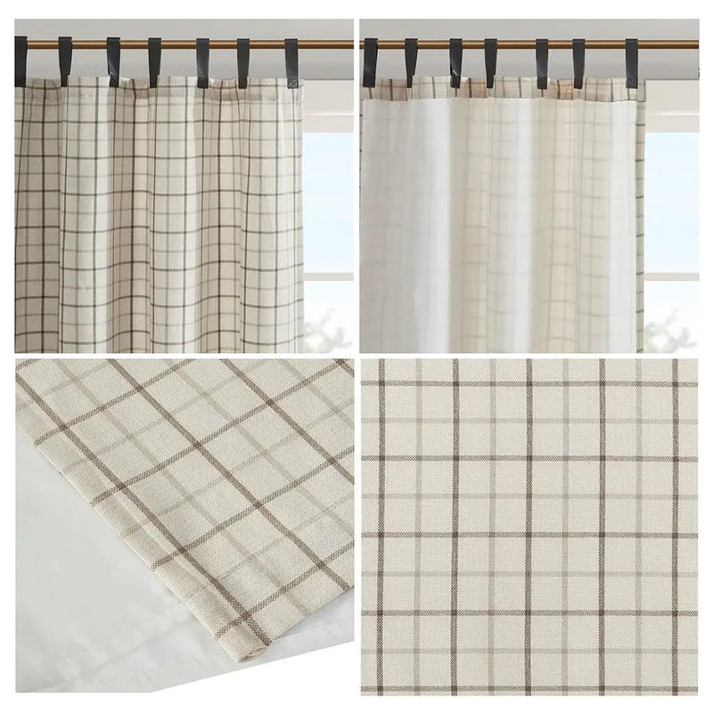 Plaid Faux Leather Tab Top Curtain Panel with Fleece Lining by HouseOfZazla