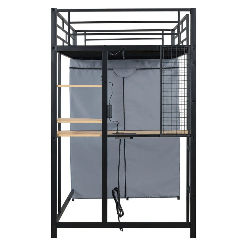 Loft Bed With Desk, Shelves, Power Outlet, LED Light And Wardrobe by HouseOfZazla