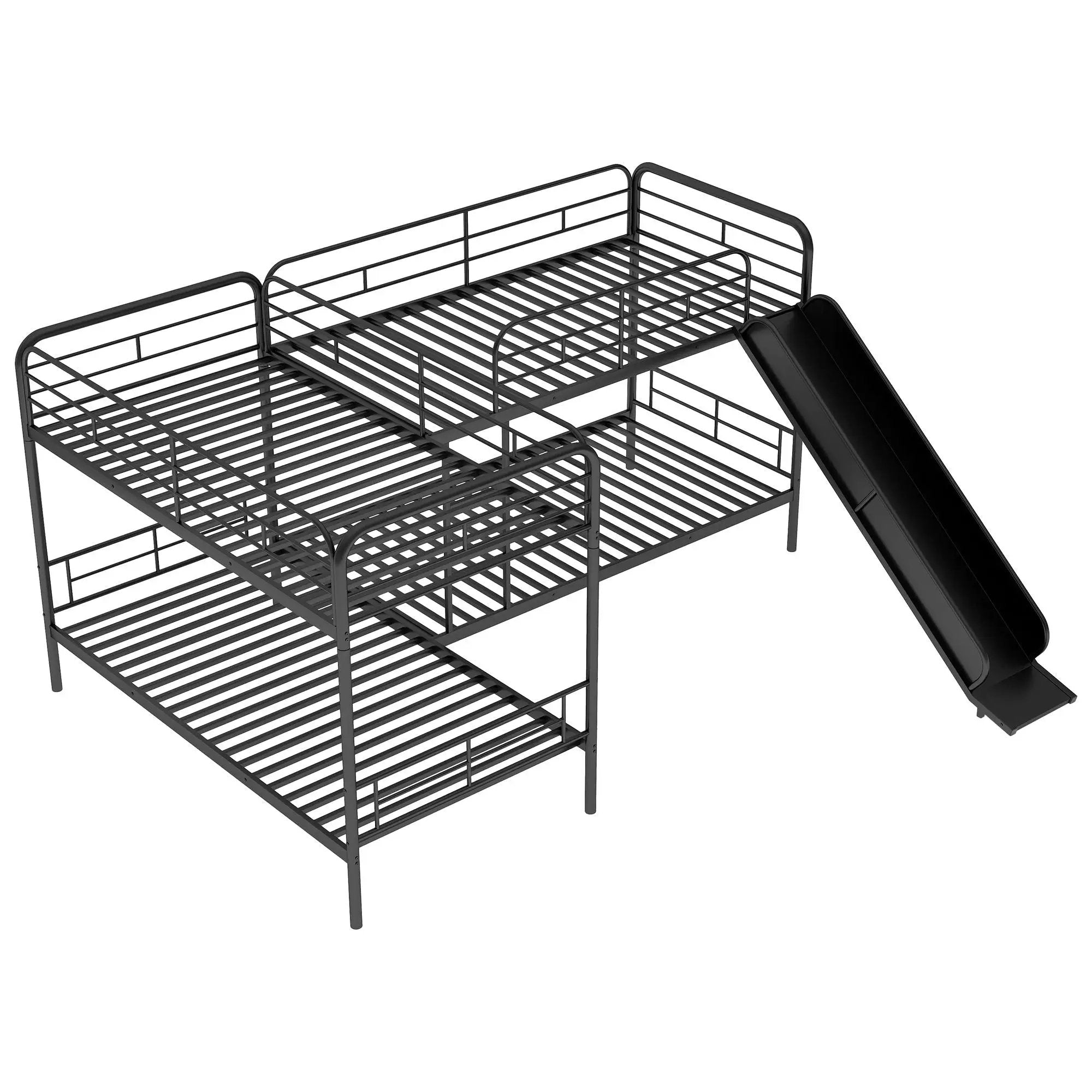 Mission Style Twin Size L-Shaped Bunk Bed With Slide And Ladder - Black by Unique Piece Furniture