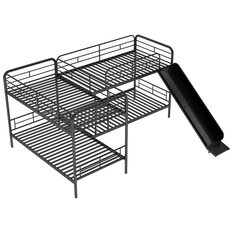 Mission Style Twin Size L-Shaped Bunk Bed With Slide And Ladder - Black by HouseOfZazla