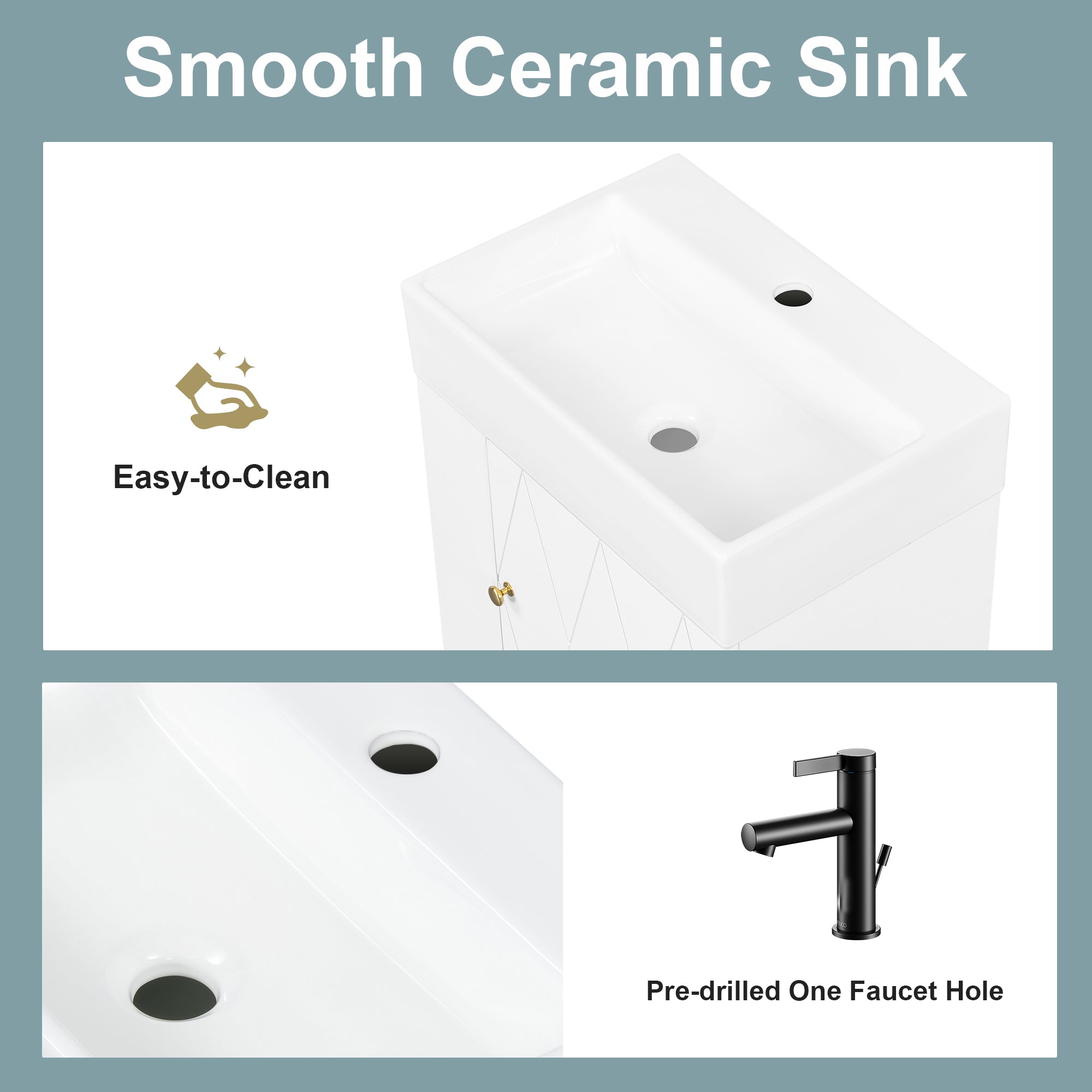 20 Inch Bathroom Vanity with Ceramic Sink, Diamond Pattern Door Design by HouseOfZazla